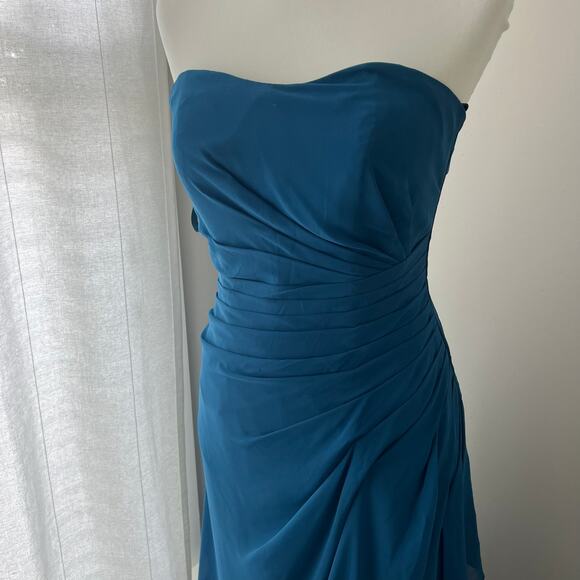 Morilee Madeline Gardner Blue Chiffon Gown Strapless Rouched Side size 8 - Picture 3 of 7